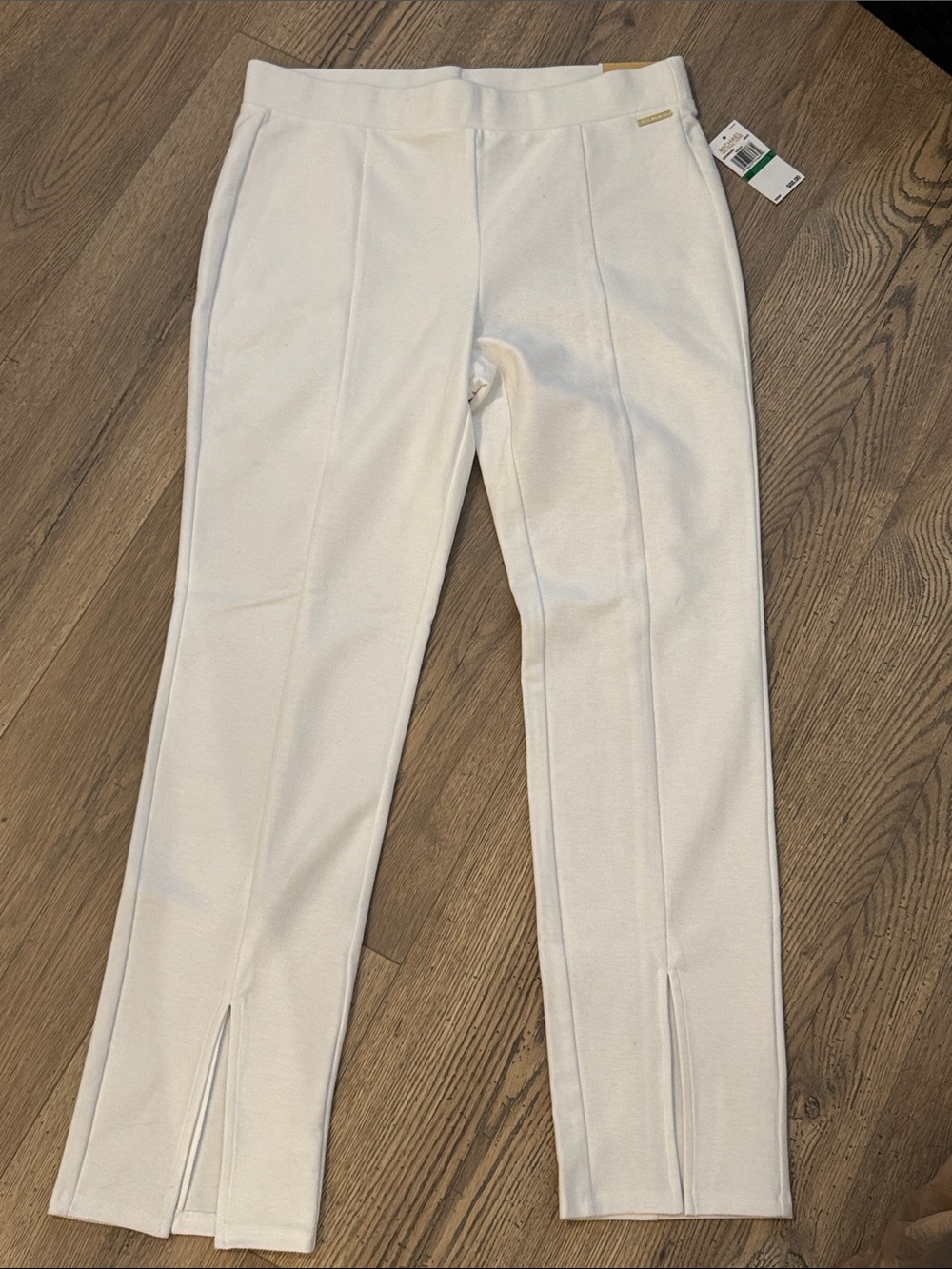 Michael Kors White Straight-Leg Dress Pants with Front Slits